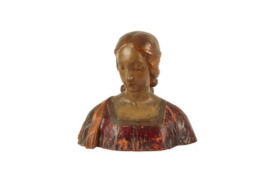 Lot 212 - A PAINTED TERRACOTTA BUST OF A YOUNG WOMAN