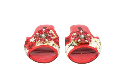 Lot 28 - Dolce & Gabbana Red Bianca Floral Embellished Slider - Size 38