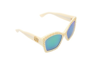 Lot 379 - Gucci Ivory Star Studded Oversized Sunglasses