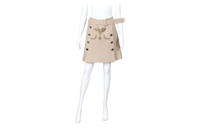 Lot 311 - Prada Beige Wool Applique A Line Skirt - Size 40
