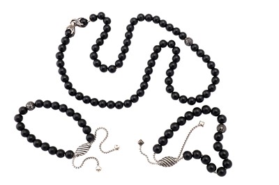 Lot 125 - David Yurman l Spiritual beads onyx and black diamonds necklace and bracelet suite