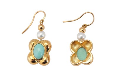 Lot 144 - A pair of pearl and turquoise earrings
