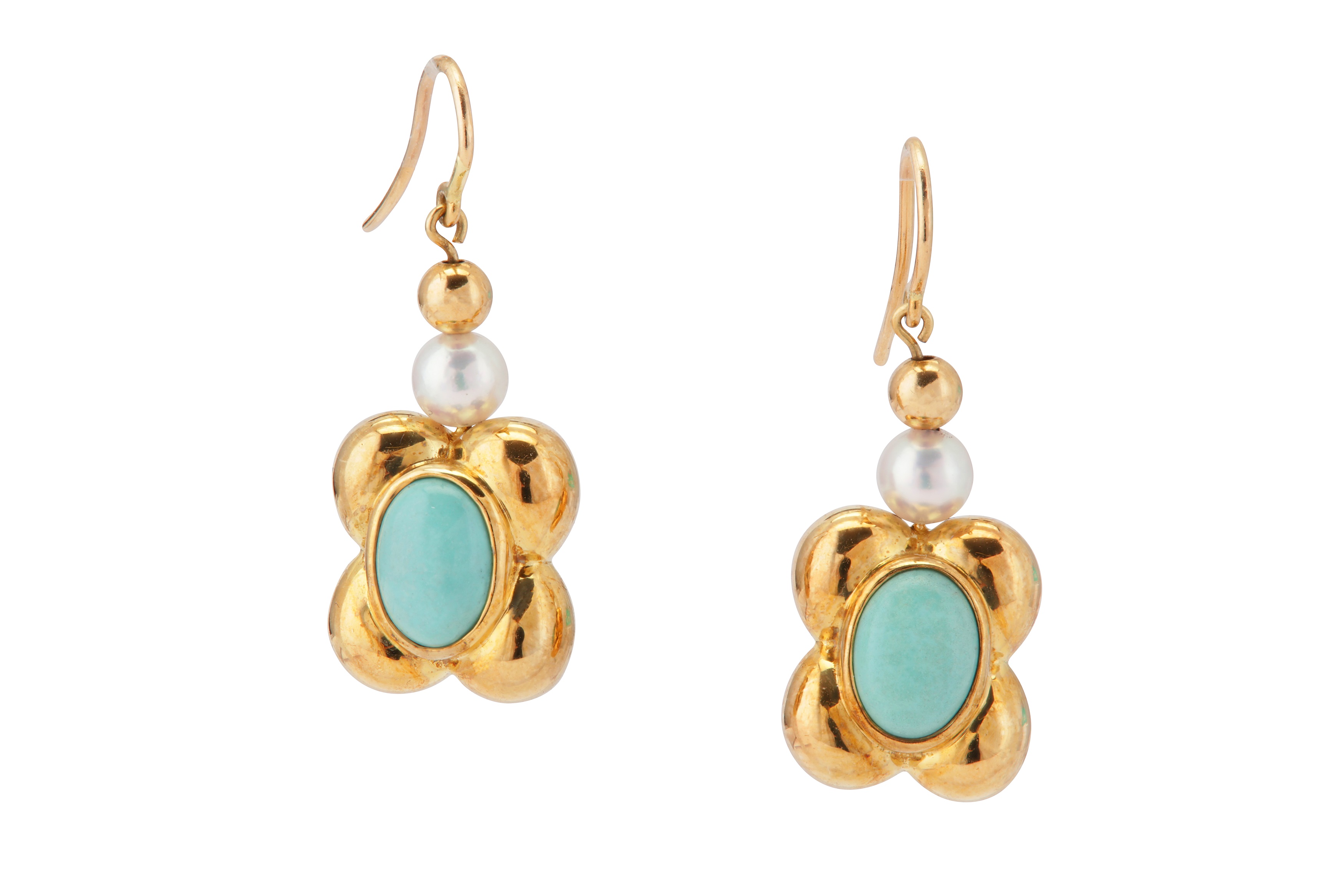 Lot 144 A pair of pearl and turquoise earrings
