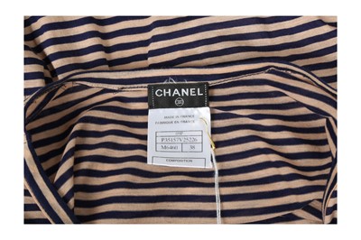 Lot 171 - Chanel Navy Stripe CC Logo Top - Size 38
