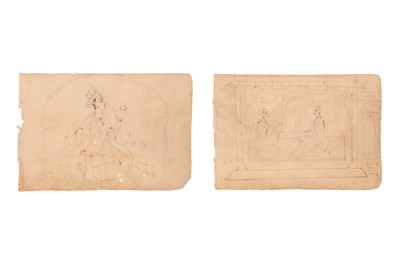 Lot 187 - TWO TINTED SKETCHES IN PAHARI-REVIVAL STYLE