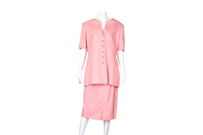 Lot 56 - Valentino Pink Silk Short Sleeve Skirt Suit - Size 48