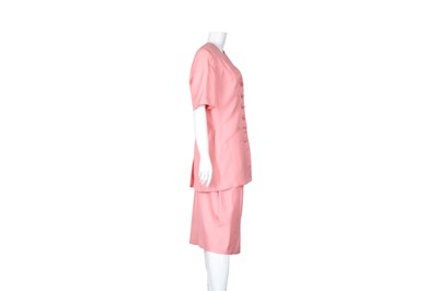 Lot 56 - Valentino Pink Silk Short Sleeve Skirt Suit - Size 48