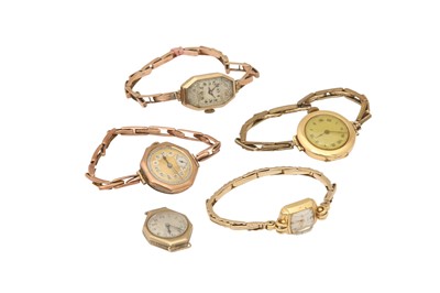Lot 584 - 5 LADIES GOLD WATCHES.