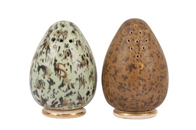 Lot 150 - A PAIR OF MACINTYRE & CO PORCELAIN EGG SHAPED SALT AND PEPPER SHAKERS