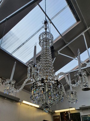 Lot 11 - A LARGE CRYSTAL FIVE BRANCH CHANDELIER, CIRCA 1860S