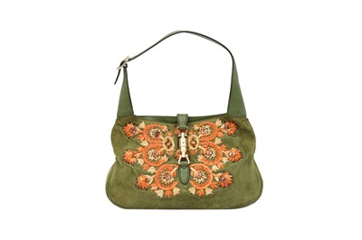 Lot 191 - Gucci Green Suede Embroidered Jackie Bag