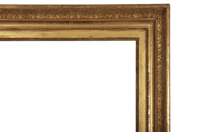 Lot 57 - A FRENCH 19TH CENTURY GILDED OAK NEOCLASSICAL FRAME WITH COMPOSITION ACANTHUS LEAF SCOTIA
