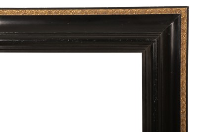 Lot 6 - A DUTCH 17TH CENTURY STYLE EBONISED PEARWOOD CABINET FRAME WITH CARVED AND GILDED OUTER EDGE