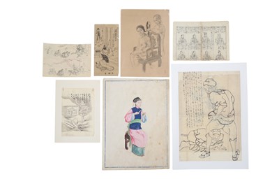 Lot 429 - A COLLECTION OF JAPANESE AND CHINESE FIGURATIVE SKETCHES AND PRINTS.