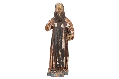 Lot 369 - A SOUTHERN EUROPEAN POLYCHROME SAINT OR SANTOS FIGURE OF ST PAUL, POSSIBLY 18TH CENTURY