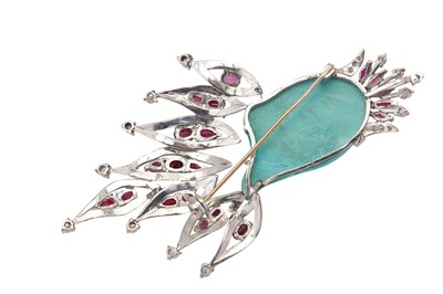 Lot 145 - A turquoise, diamond and ruby brooch