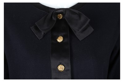 Lot 165 - Chanel Navy Wool Bow Long Sleeve Dress