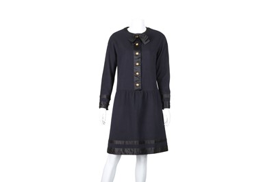 Lot 161 - Chanel Navy Wool Bow Long Sleeve Dress