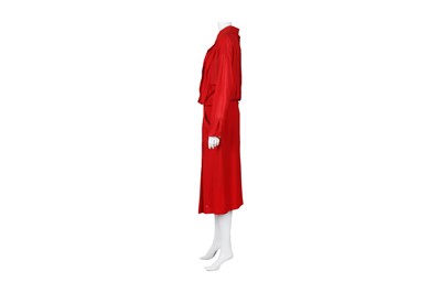 Lot 11 - Chanel Red Silk Pleat Front Long Sleeve Dress