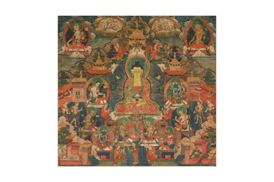 Lot 403 - A TIBETAN AMITABHA THANGKA.