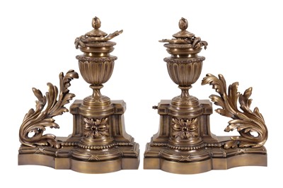 Lot 355 - A PAIR OF LOUIX XV STYLE BRONZE CHENETS, LATE 20TH CENTURY