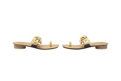 Lot 390 - Chanel Gold Camellia Flower Flat Sandal - Size 39