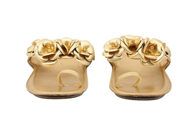 Lot 390 - Chanel Gold Camellia Flower Flat Sandal - Size 39