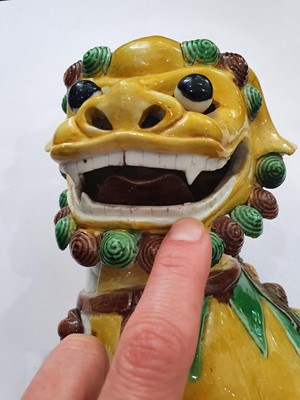Lot 126 - A PAIR OF CHINESE FAMILLE VERTE LION DOGS.