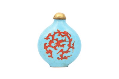 Lot 342 - A CHINESE PAINTED ENAMEL 'CHILONG' SNUFF BOTTLE.