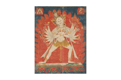 Lot 400 - A TIBETAN THANGKA OF AMARAVAJRA DEVI.