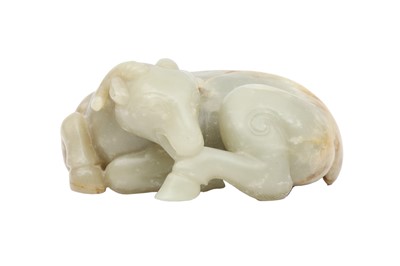 Lot 329 - A CHINESE PALE CELADON JADE CARVING OF A GOAT.