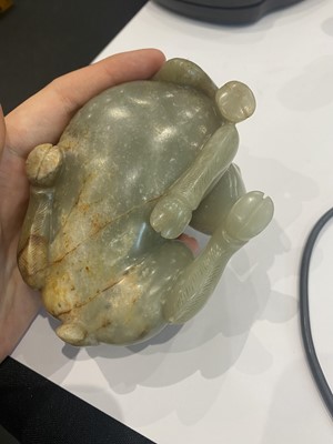 Lot 329 - A CHINESE PALE CELADON JADE CARVING OF A GOAT.