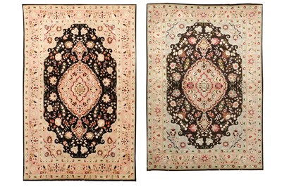 Lot 72 - A NEAR PAIR OF PART SILK TABRIZ RUGS, NORTH-WEST PERSIA