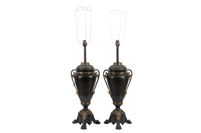 Lot 62 - A PAIR OF AUSTRIAN SPELTER TABLE LAMPS BY RUDOLF DITMAR, LATE 19TH CENTURY