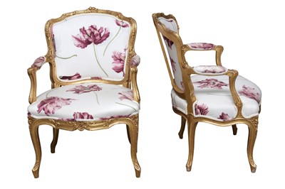 Lot 78 - A NEAR PAIR OF LOUIS XV FRENCH GILTWOOD FAUTEUILS