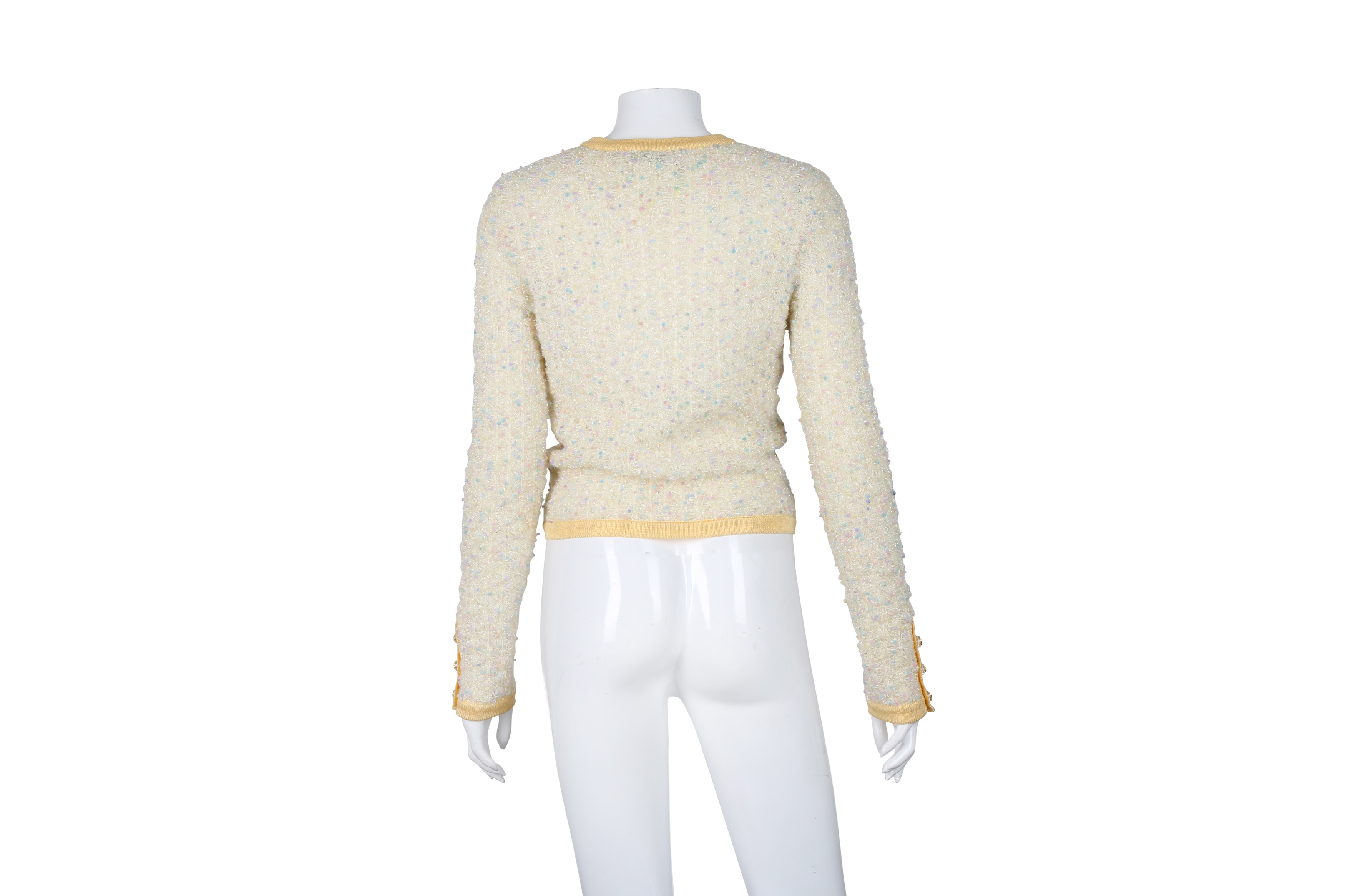 Lot 211 - Chanel Yellow Boucle Tweed Cardigan - Size