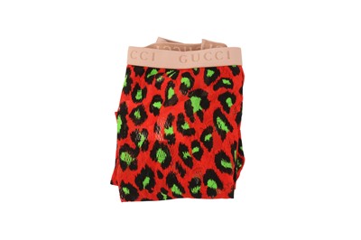Lot 19 - Gucci Red Neon Leopard Print Tights - Size M