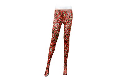 Lot 19 - Gucci Red Neon Leopard Print Tights - Size M