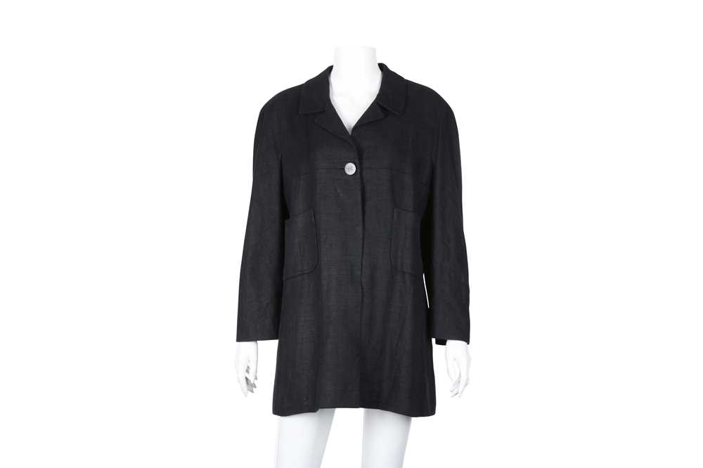 Lot 537 - Chanel Black Linen Long Jacket - Size 44