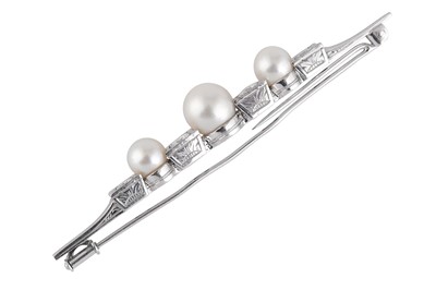 Lot 6 - A pearl and diamond bar brooch