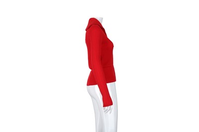 Lot 14 - Prada Red Wool Ribbed Zip Cardigan - Size 46