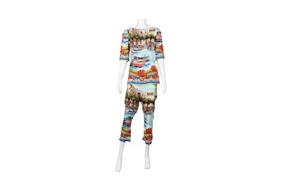Lot 131 - Dolce & Gabbana Silk Print Trouser Co-ord - Size 40