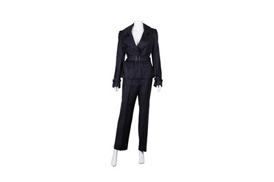 Lot 172 - Christian Dior Navy Wool Pinstripe Trouser Suit - Size 42