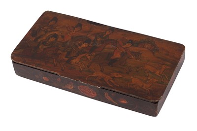 Lot 548 - A PERSIAN QAJAR LACQUERED BOX, LATE 19TH TO EARLY 20TH CENTURY