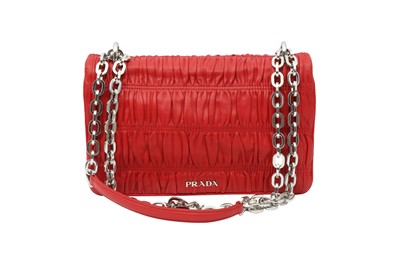 Lot 9 - Prada Red Nappa Gaufre Chain Flap Bag