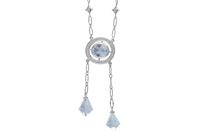 Lot 91 - An aquamarine and diamond négligée necklace
