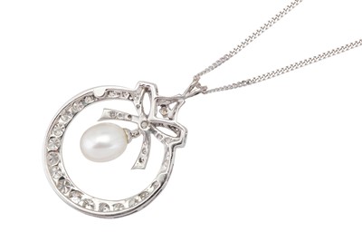 Lot 45 - A diamond and pearl pendant