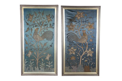 Lot 263 - A PAIR OF INDIAN EMBROIDERED PANELS