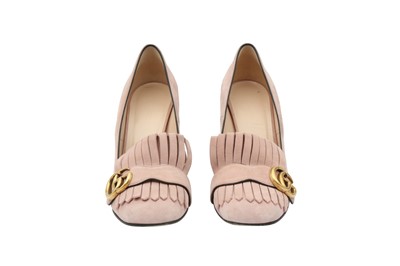 Lot 64 - Gucci Pink Marmont Block Heeled Loafer - Size 37.5