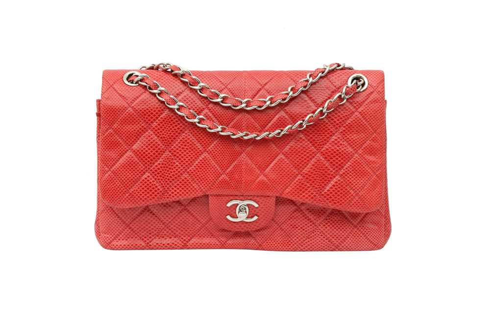 Lot 58 - Chanel Red Embossed Jumbo Classic Double Flap Bag